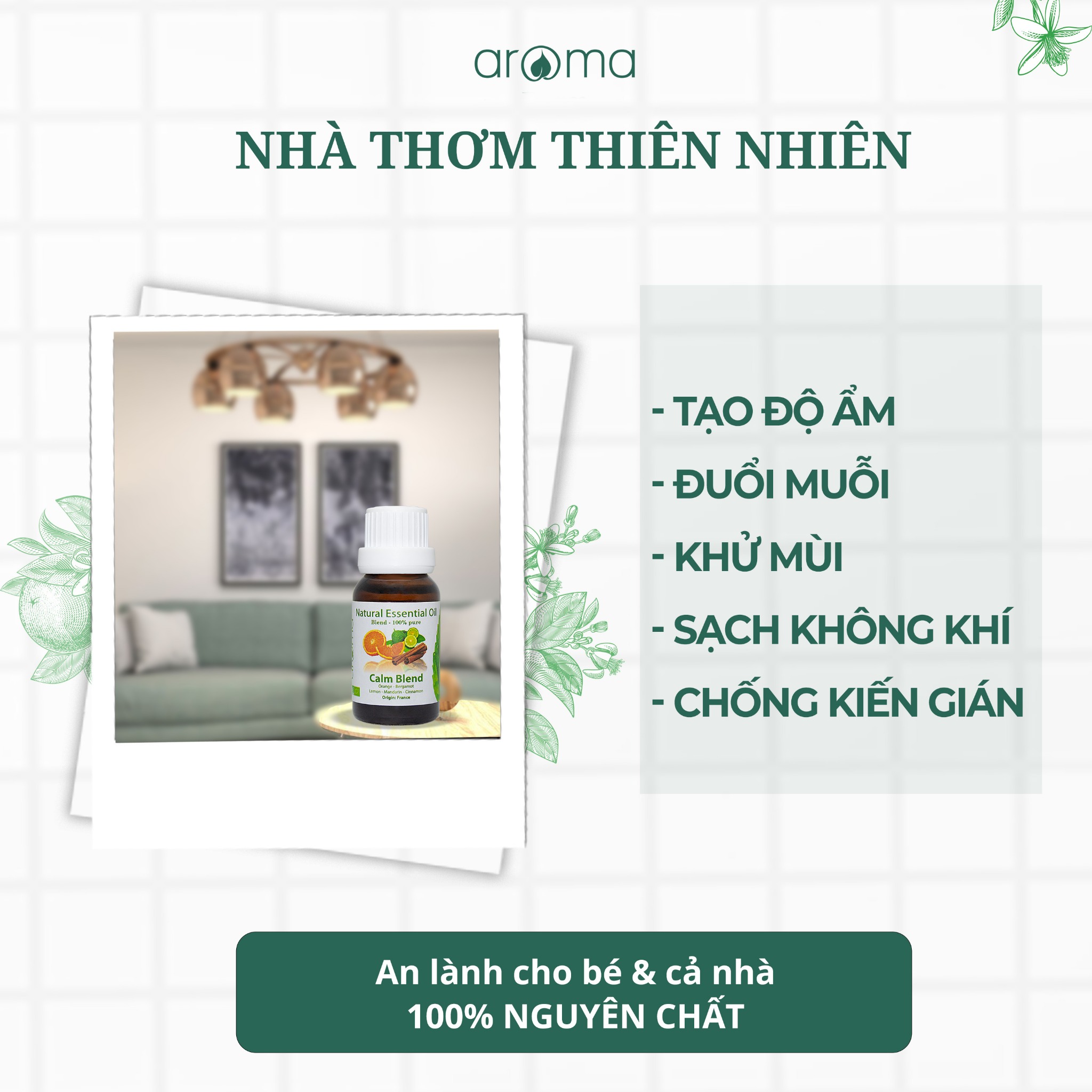 TINH DẦU THƠM TREO XE, TREO TỦ ÁO, TREO NHÀ TẮM Chanh bạc hà   Thơm mát, khử mùi xăng xe, mùi ẩm mốc, sạch không khí, dễ chịu, thư giãn.