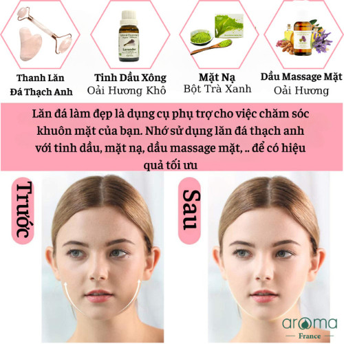 Bộ Guasha Massage  Thanh lăn & miếng đá thạch anh hồng tự nhiên - Lưu thông tuần hoàn - Đả thông kinh lạc - Thải độc tốt