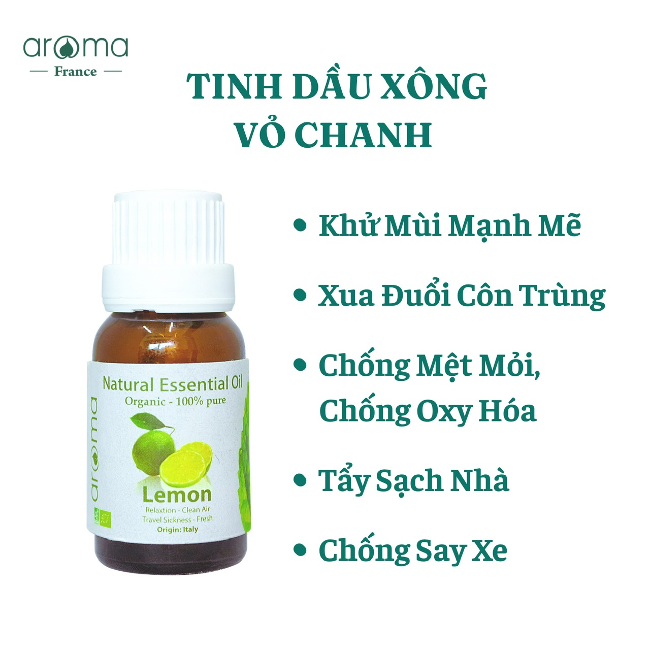 Tinh Dầu Chanh Aroma Lemon – Tinh Khiết Thiên Nhiên, Khử Mùi, Chống Mệt Mỏi và Làm Sạch Không Gian