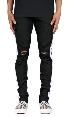 Black White Track Zipper Jean