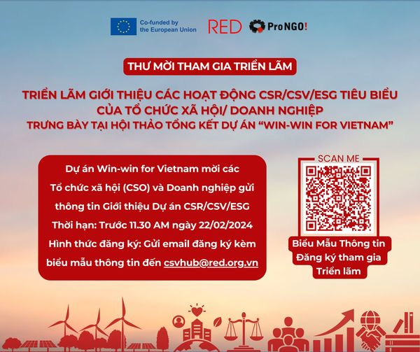  THƯ MỜI TỔ CHỨC XÃ HỘI (CSO) & DOANH NGHIỆP GỬI THÔNG TIN CHO TRIỂN LÃM GIỚI THIỆU HOẠT ĐỘNG CSR/CSV/ESG 