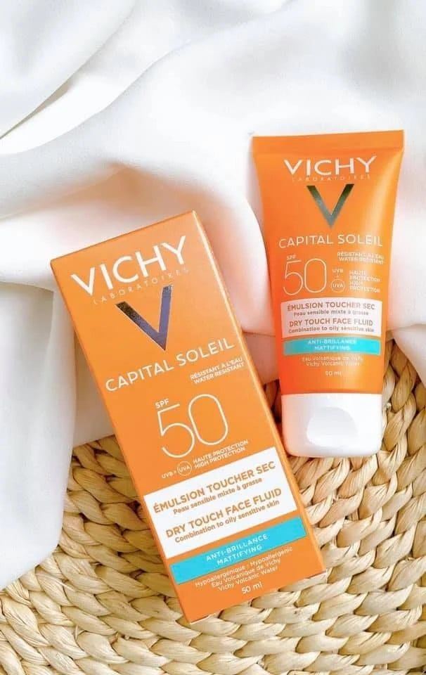 Kem chống nắng Kem chống nắng Vichy capital soleil dry touch face fluid, 50SPF, 50ml Pháp.(da dầu) (Tuýp)