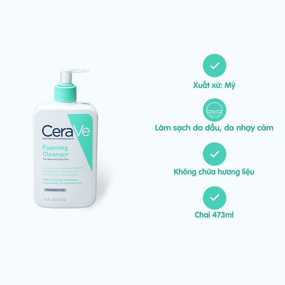 Sữa rửa mặt CeraVe schaumendes (da dầu), Đức. (Chai)