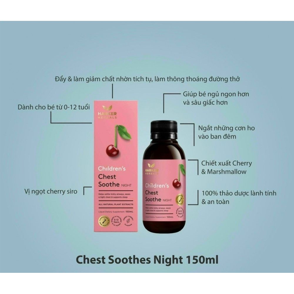 harker children's chest soothe 150ml New Zeand, mầu hồng cherry (siro trị ho ban đêm) (chai)
