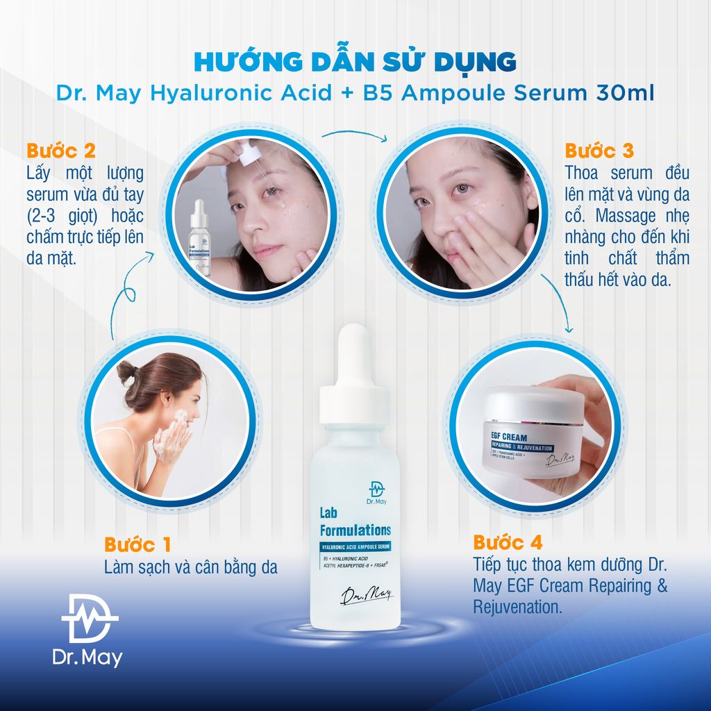 (HSD 13/06/2025) TINH CHẤT DR.MAY HYALURONIC ACID + B5 CẤP NƯỚC PHỤC HỒI DA - 30ML