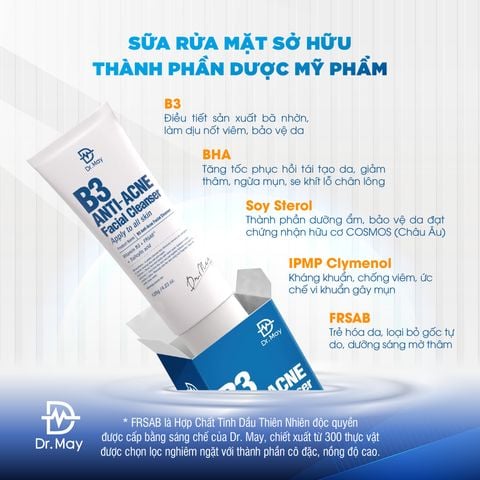 (HSD 08-09/2025) SỮA RỬA MẶT DR.MAY B3 KIỀM DẦU, GIẢM MỤN - DR.MAY B3 ANTI-ACNE FACIAL CLEANSER