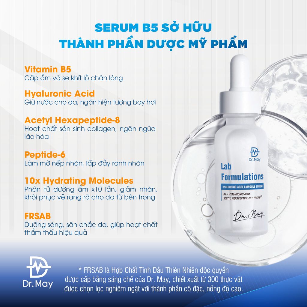 (HSD 13/06/2025) TINH CHẤT DR.MAY HYALURONIC ACID + B5 CẤP NƯỚC PHỤC HỒI DA - 30ML