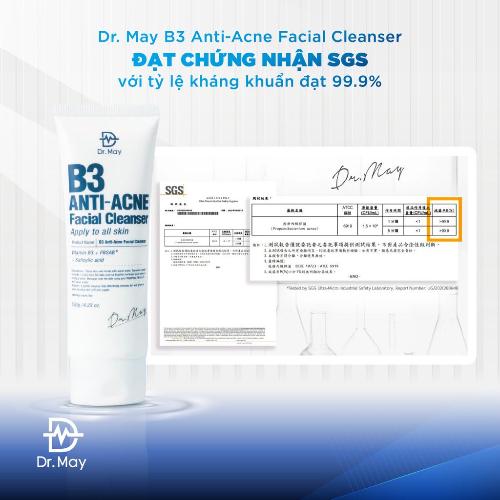 (HSD 29/09/2025) SỮA RỬA MẶT DR.MAY B3 KIỀM DẦU, GIẢM MỤN - DR.MAY B3 ANTI-ACNE FACIAL CLEANSER