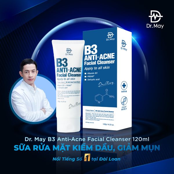 (HSD 08-09/2025) SỮA RỬA MẶT DR.MAY B3 KIỀM DẦU, GIẢM MỤN - DR.MAY B3 ANTI-ACNE FACIAL CLEANSER