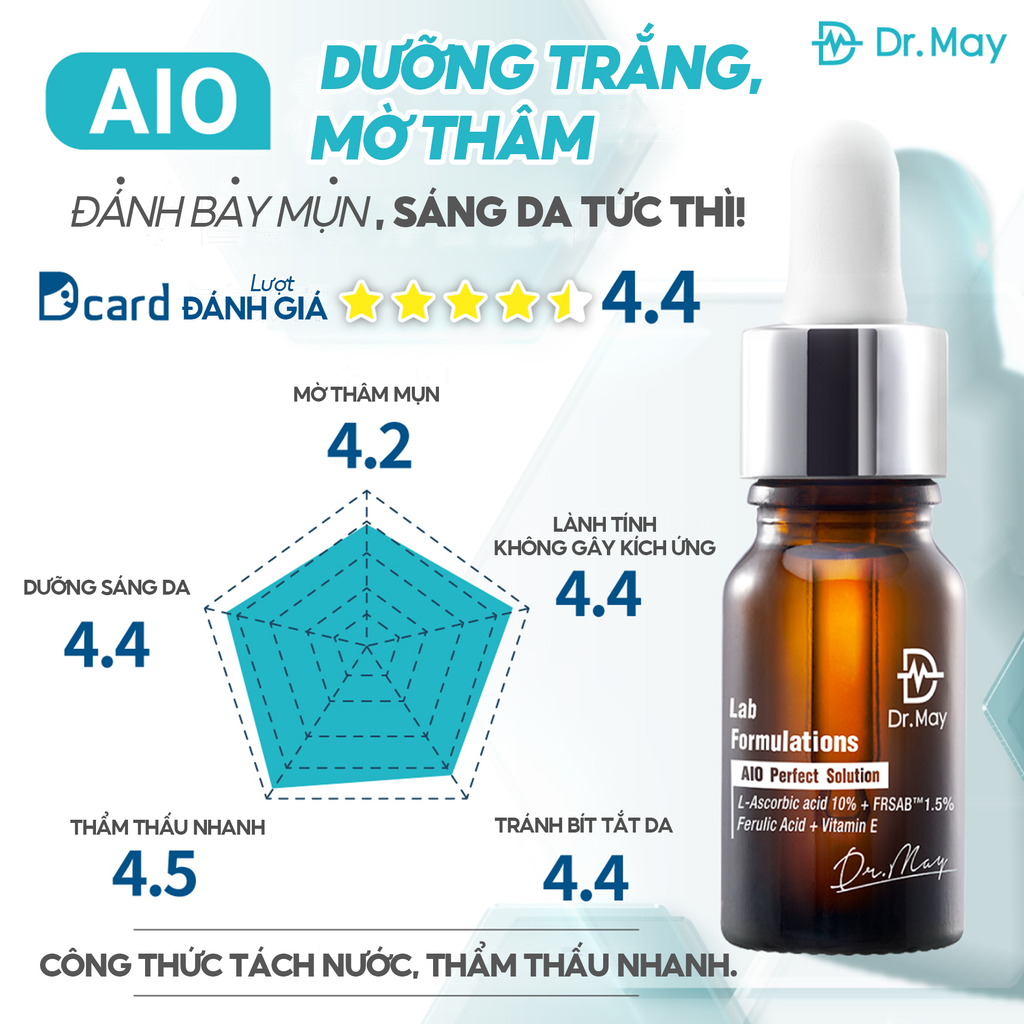 (HSD 08/2025) TINH CHẤT DR.MAY AIO DƯỠNG TRẮNG DA, MỜ THÂM NÁM - DR.MAY AIO PERFECT SOLUTION