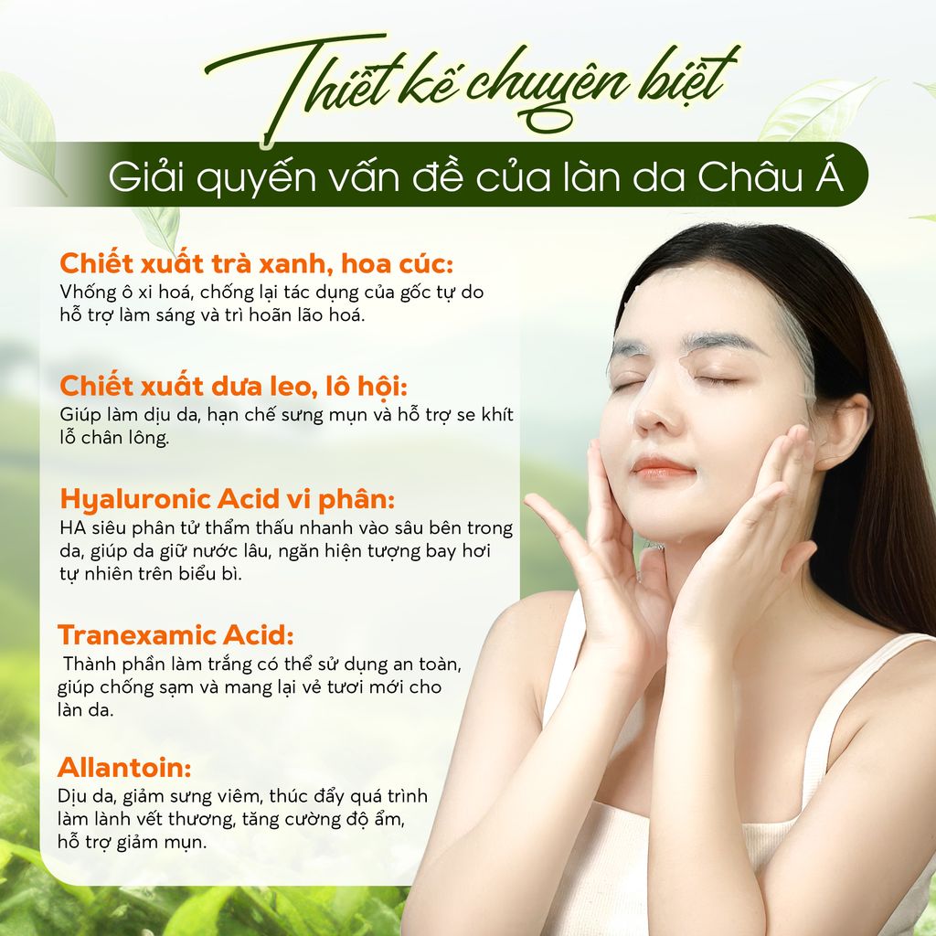 MIẾNG LẺ MẶT NẠ TRÀ XANH DƯỠNG SÁNG / DƯỠNG ẨM DA