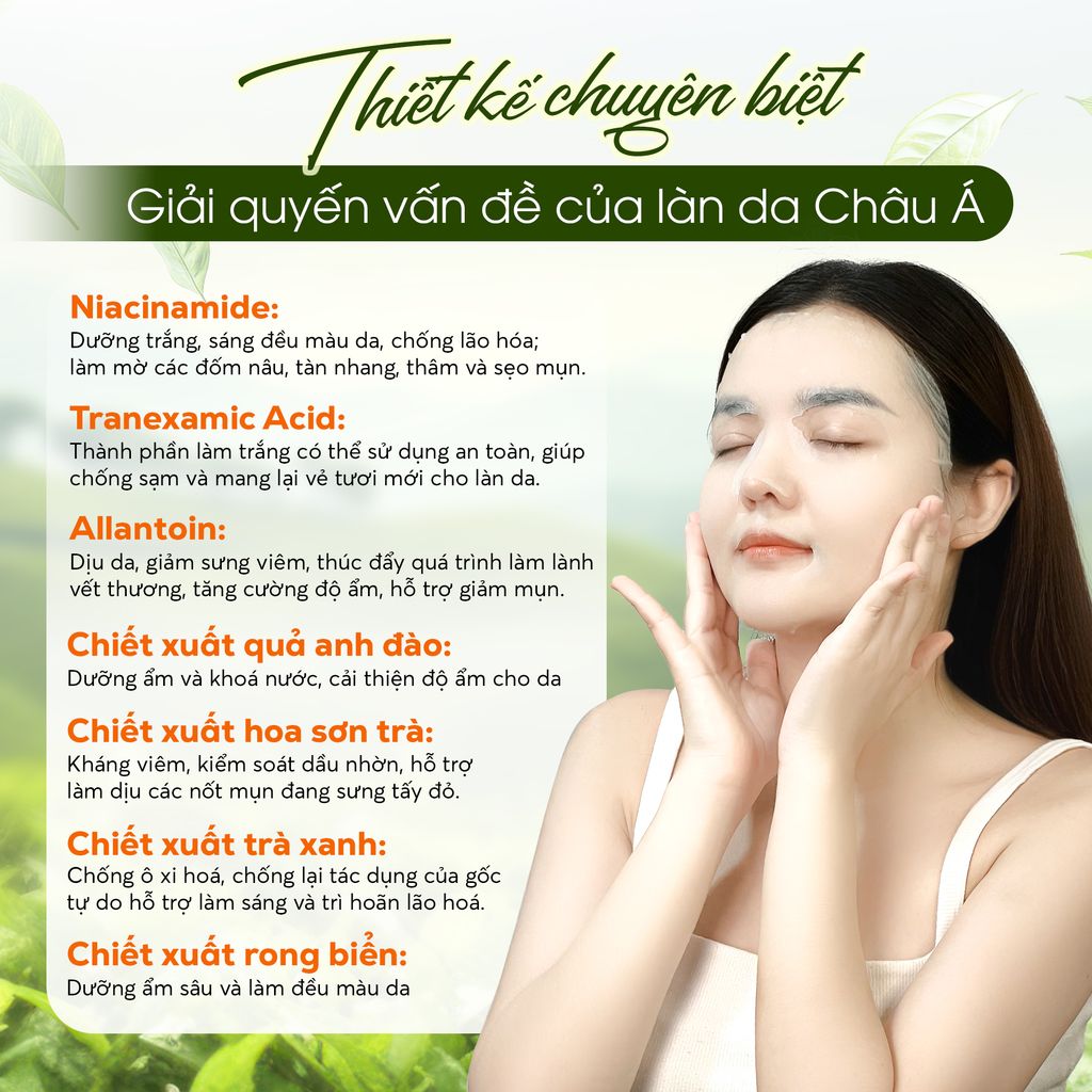 MIẾNG LẺ MẶT NẠ TRÀ XANH DƯỠNG SÁNG / DƯỠNG ẨM DA