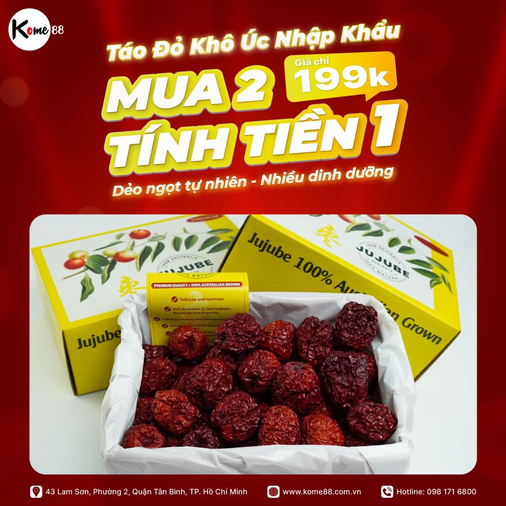 Táo đỏ khô Úc nhập khẩu 500g - Jujube Australia 100%