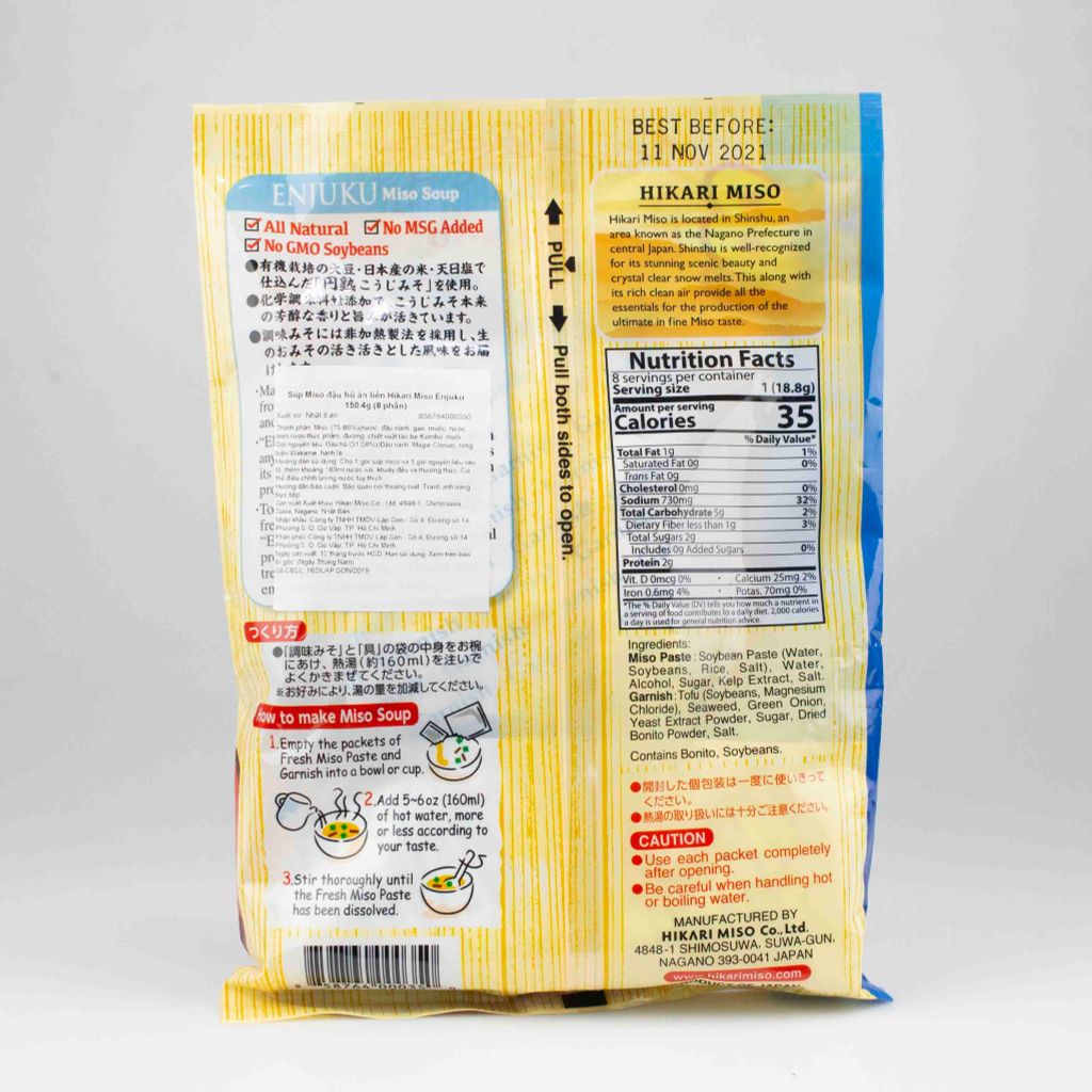 Súp Miso đậu hũ ăn liền Hikari Miso Enjuku 150.4g (8 phần)