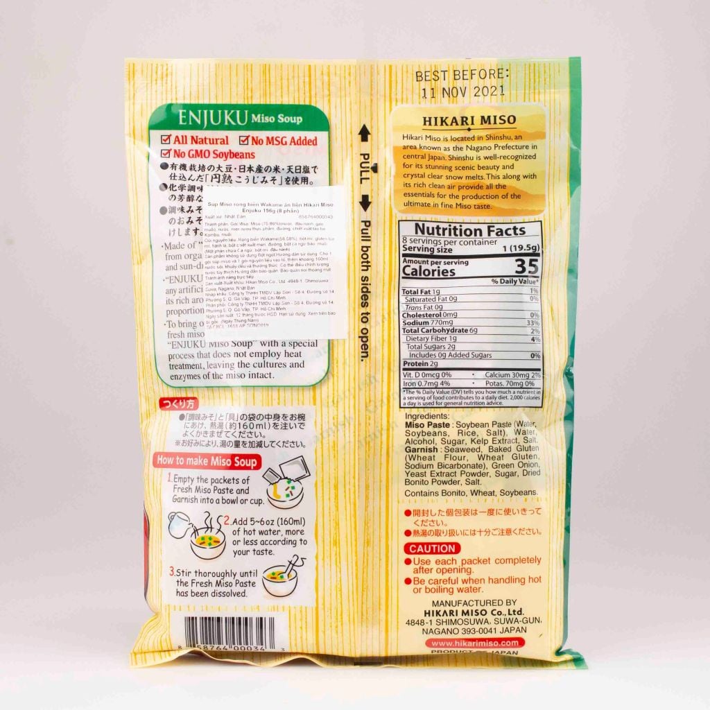 Súp Miso rong biển Wakame ăn liền Hikari Miso Enjuku 156g ( 8 phần)