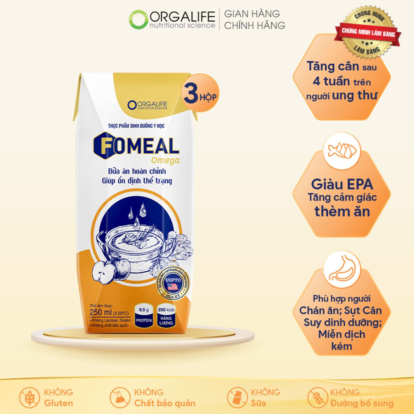  [Quà tặng] Thực phẩm dinh dưỡng y học FOMEAL OMEGA - Lốc 3 hộp x 250ml 
