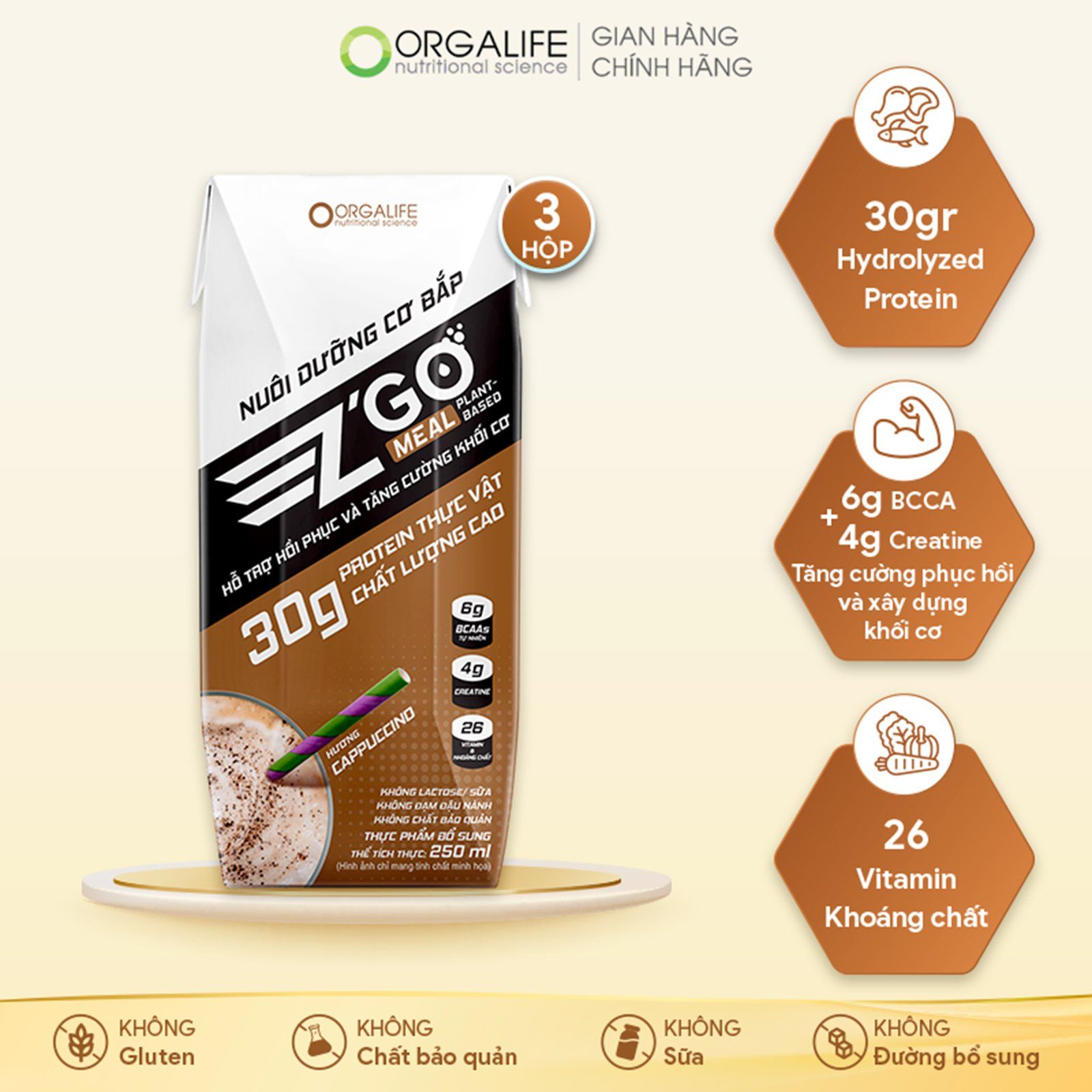  Z'go Meal Plant-Based - Thức Uống Cho Người Tập Luyện, Cao Đạm Thủy Phân Giúp Phục Hồi Cơ Bắp - Lốc 3 Hộp 