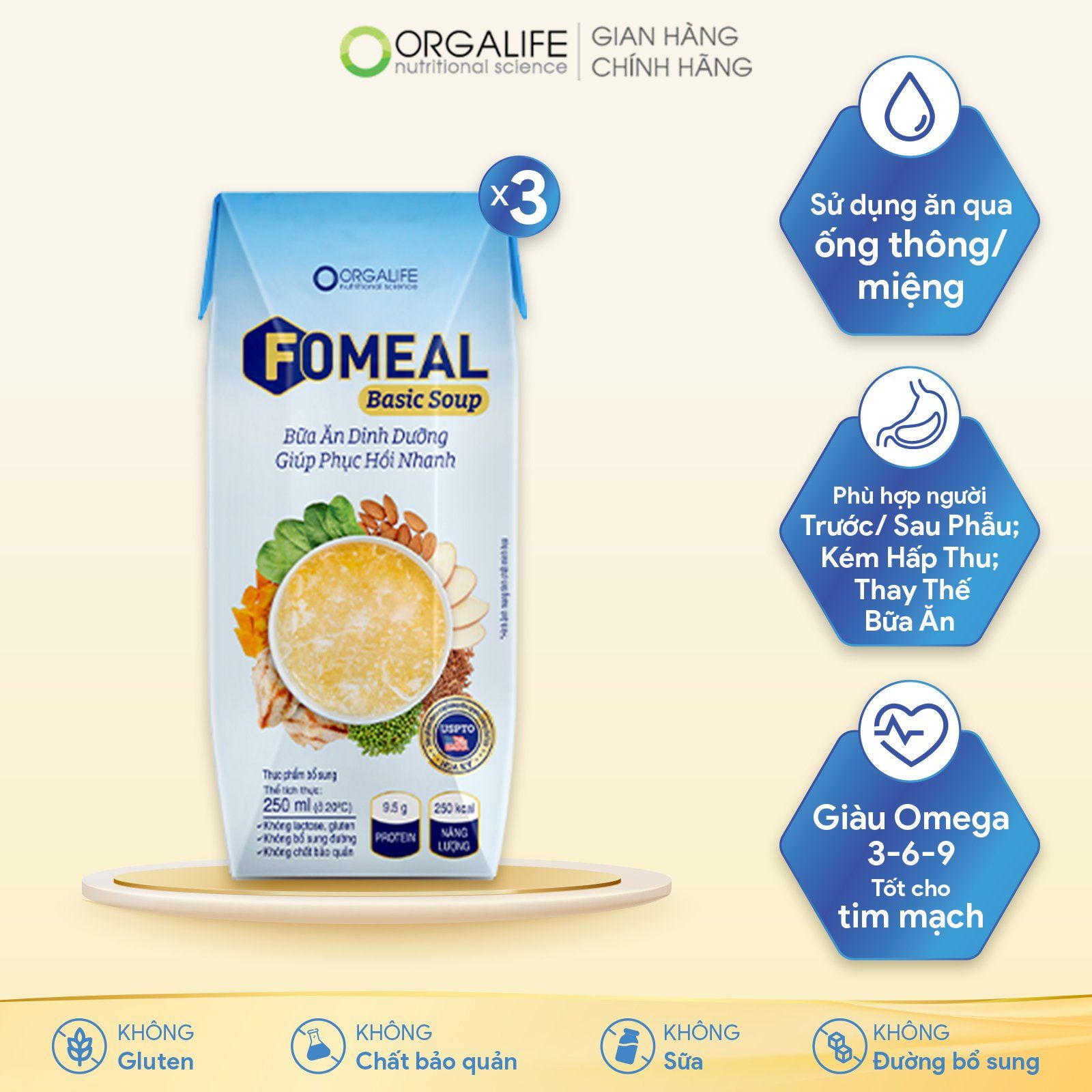  Fomeal Basic Soup - Soup Uống Dinh Dưỡng Công Thức Thay Thế Bữa Ăn - Lốc 3 Hộp 