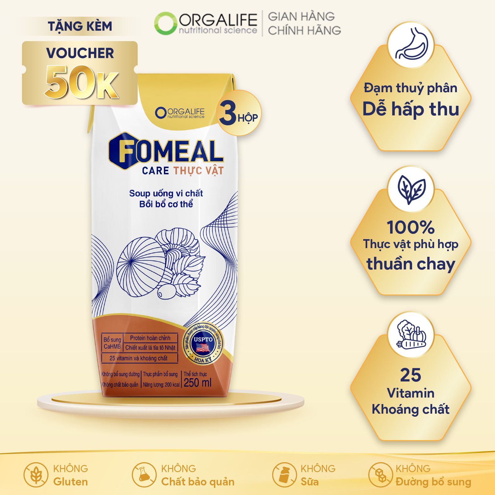  Date 14/6 - Lốc 3 Hộp Fomeal Care Thực Vật 250ml - Giao từ kho Hà Nội 