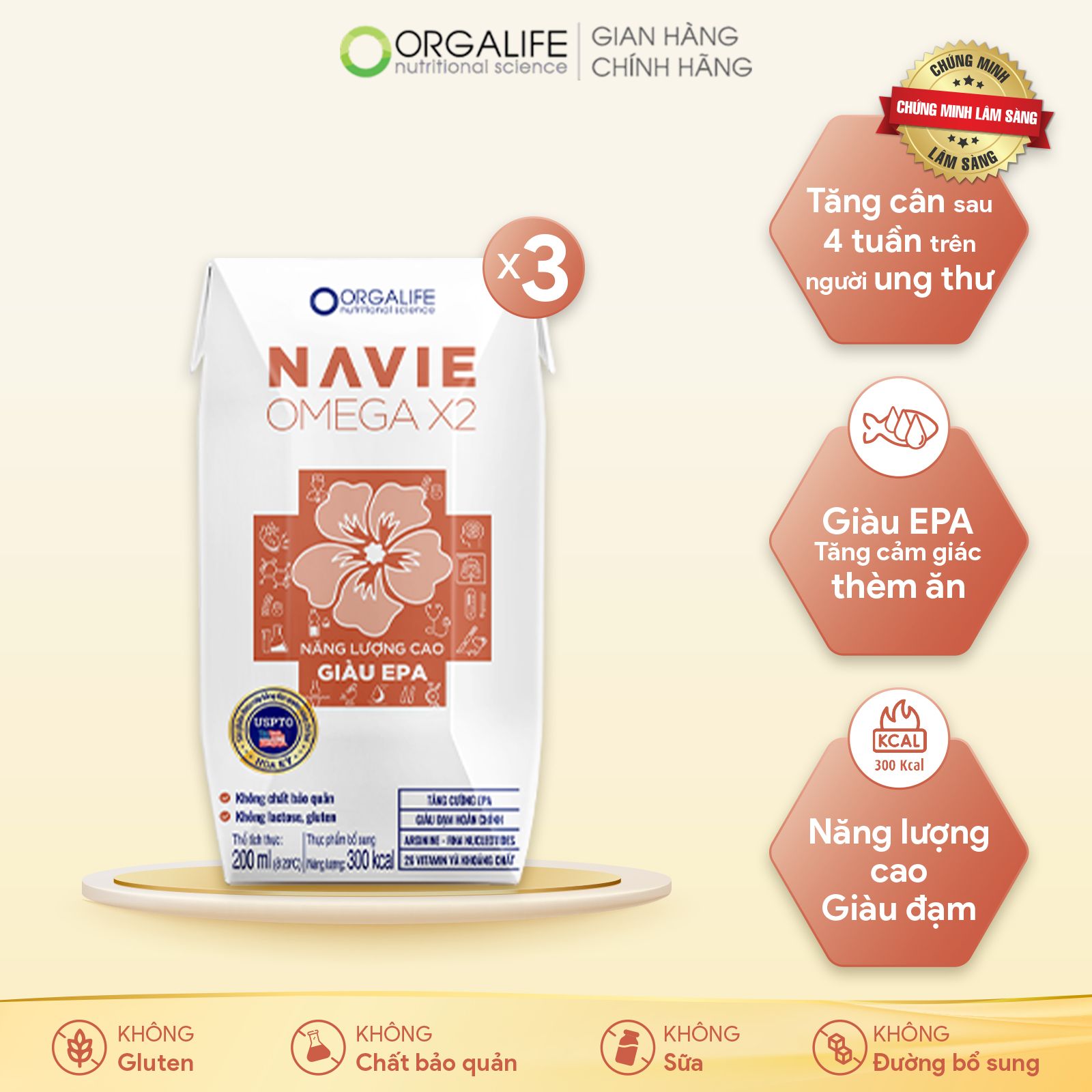  Navie Omega X2  - Soup Uống Dinh Dưỡng Công Thức Cao Năng Lượng, Giàu EPA - Lốc 3 Hộp 