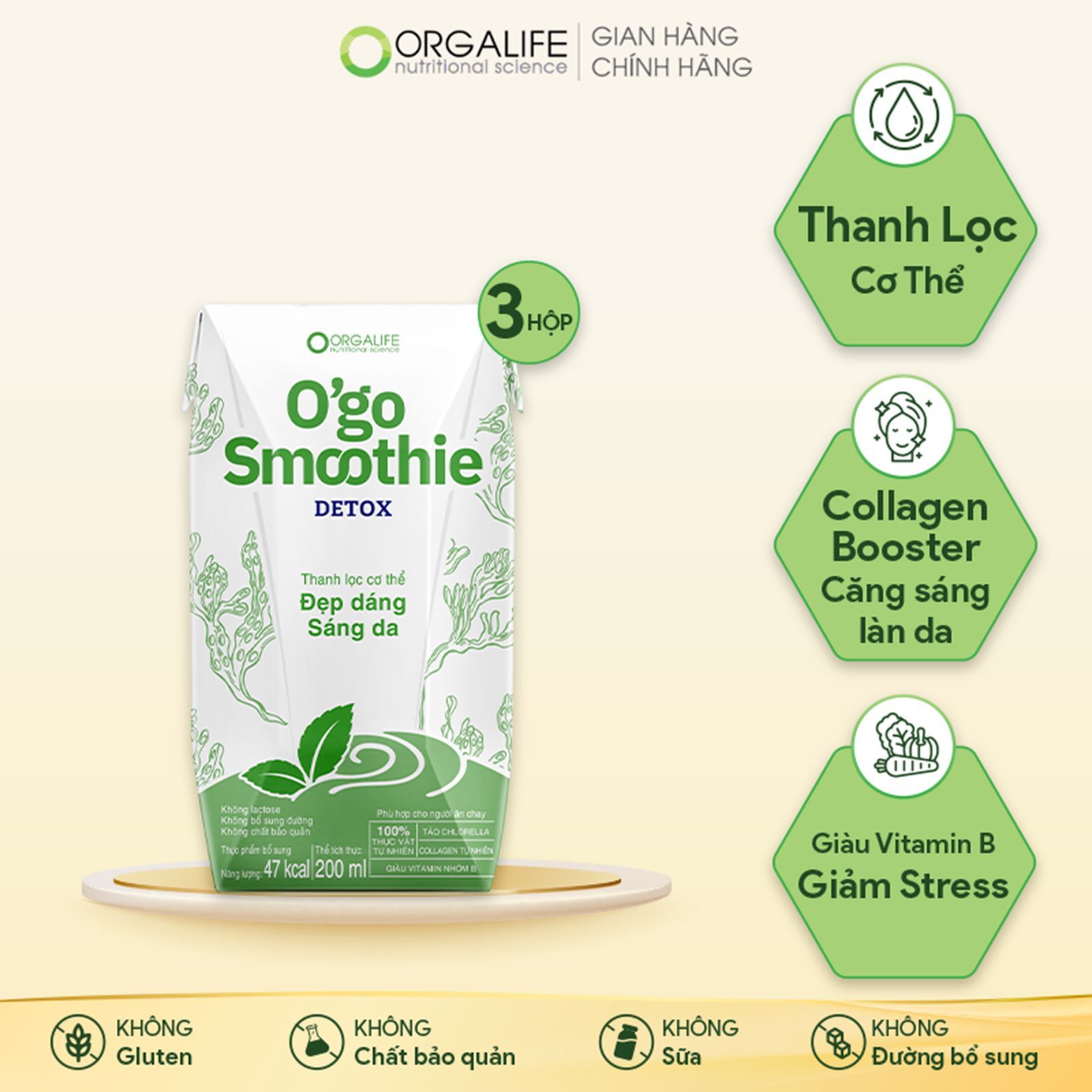  [Quà tặng] O'GO SMOOTHIE DETOX - Sinh Tố Thanh Lọc, Sáng Da, Giảm Cảm Giác Thèm Ăn - Lốc 3 Hộp (200ml/Hộp) 