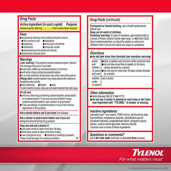  Thuốc Giảm Đau Hạ Sốt Tylenol Extra Strength 500 mg 325 viên 