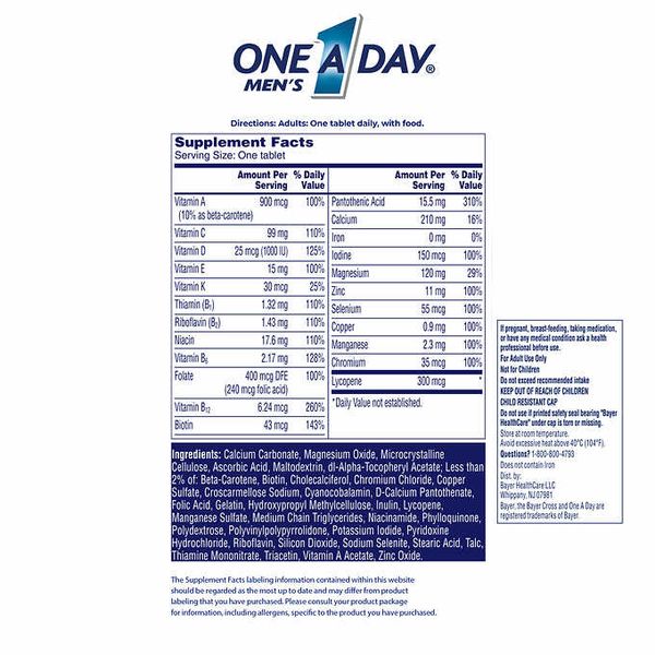  Viên Vitamin Tổng Hợp Cho Nam One A Day Men Multivitamin Supplement 