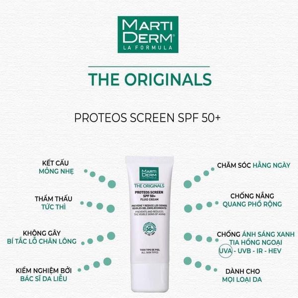  Kem Chống Nắng MartiDerm The Originals Proteos Screen SPF50+ Fluid Cream 40 
