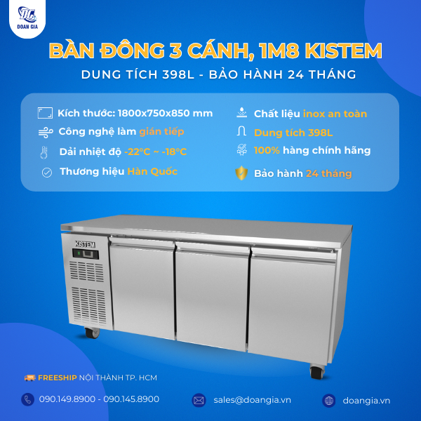 Bàn Đông 3 Cánh, 1M8, 398L KISTEM KIS-XFT18F, Làm Lạnh Gián Tiếp
