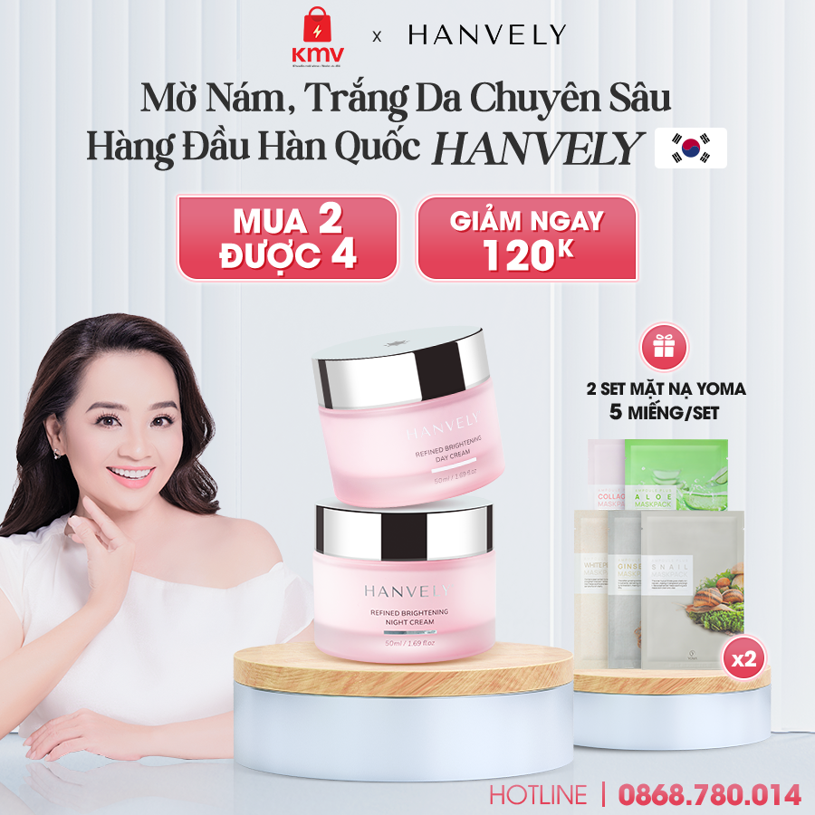 Bộ kem dưỡng ngày và đêm trắng da chuyên sâu Hanvely