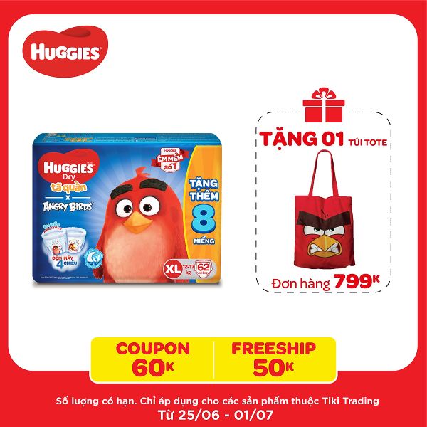  Tã Quần Huggies Dry Gói Cực Đại Angry Birds Phiên Bản Giới Hạn XL62 