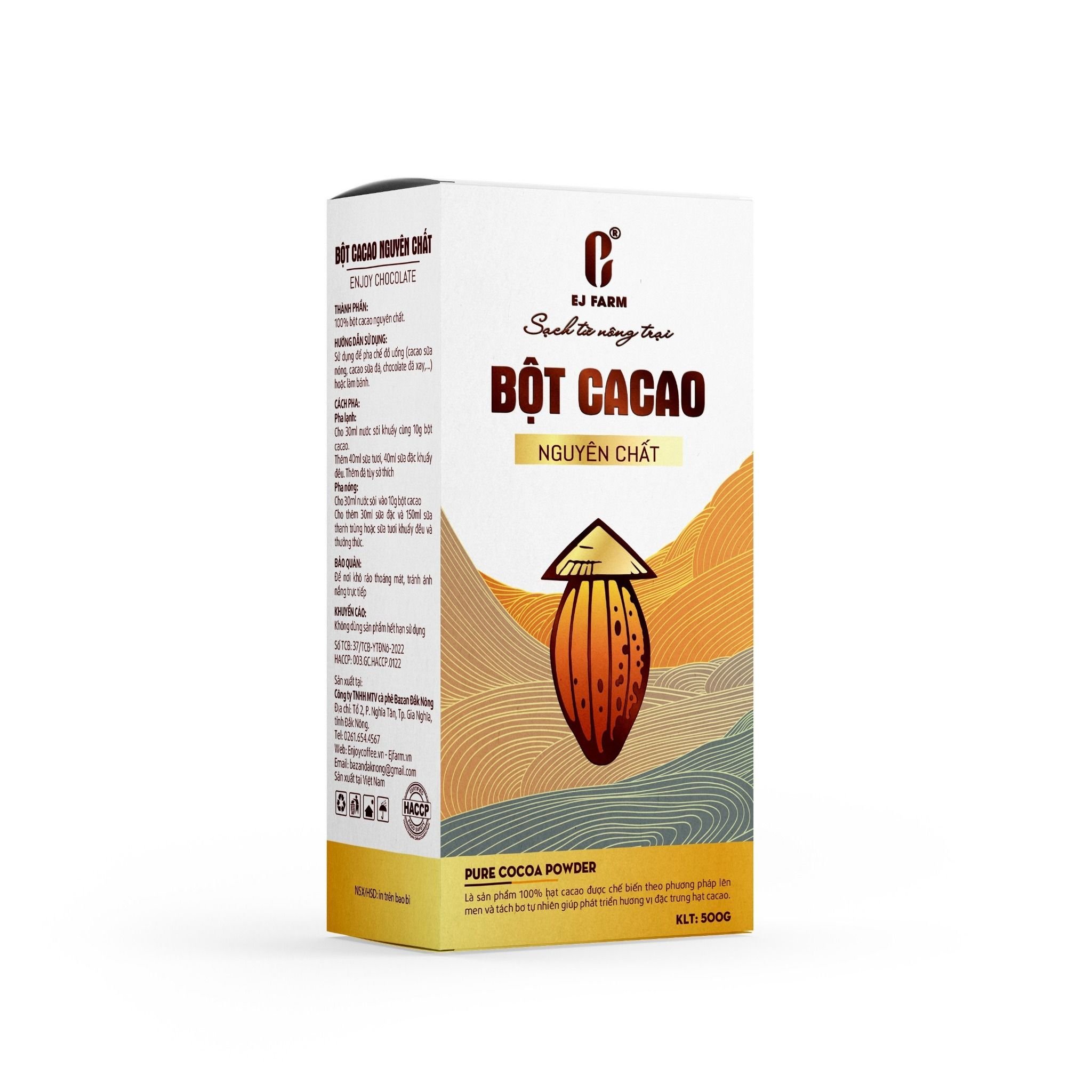 Bột cacao nguyên chất  EJ Farm 500g (nón lá)