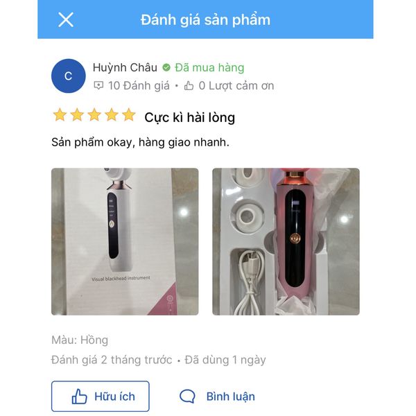 Máy hút mụn đầu đen 3 cường độ có đèn led và kính lúp - ROMANDA