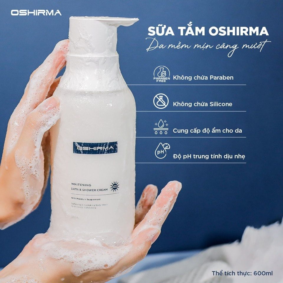  SỮA TẮM ẨM MỀM VÀ HỖ TRỢ SÁNG DA OSHIRMA WHITENING BATH & SHOWER CREAM 600ML 