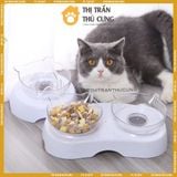  Bát Ăn Đôi Nhựa Trong Suốt Tai Mèo Đựng Thức Ăn Nước Uống Cho Chó Mèo 