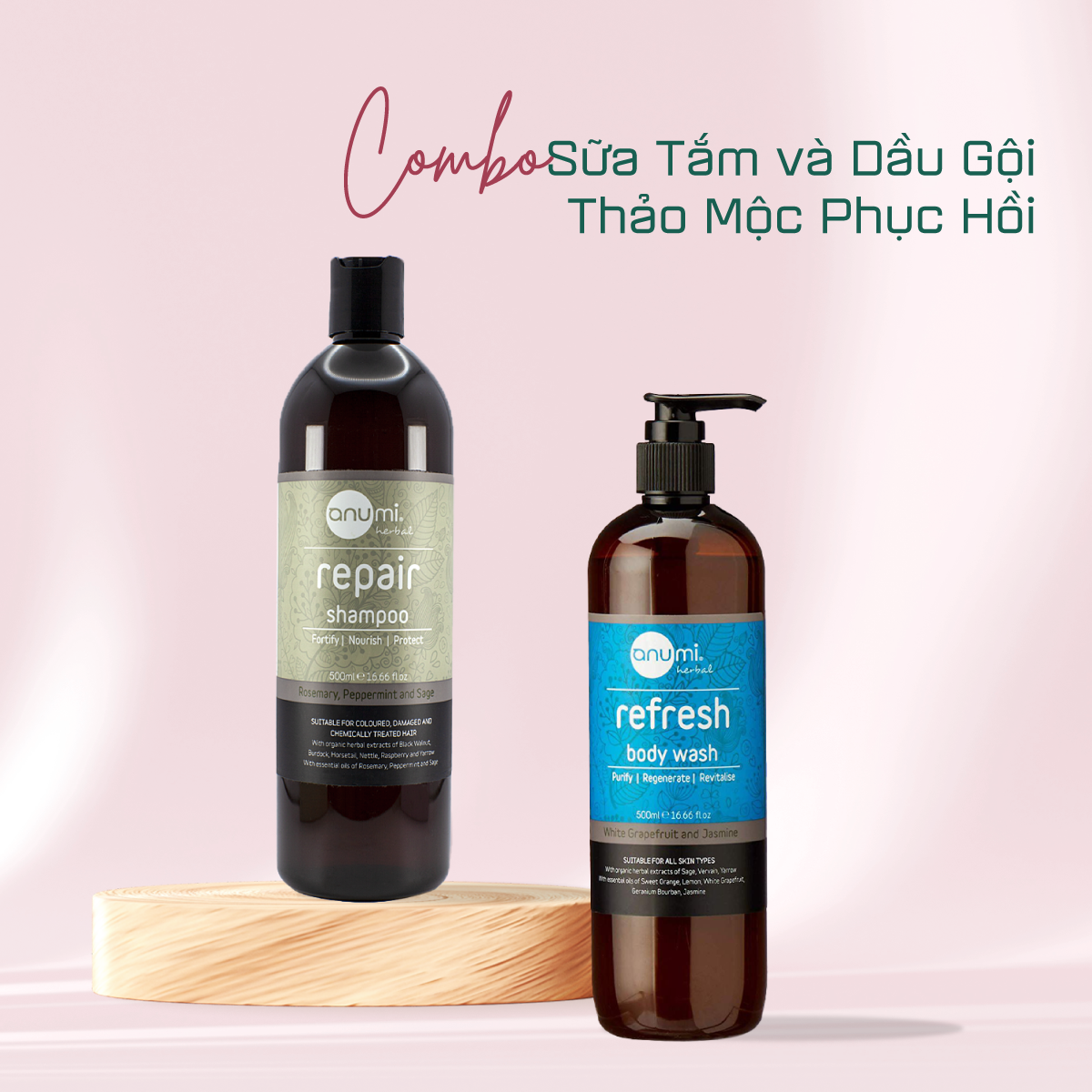  Combo Sữa Tắm & Dầu Gội Thảo Mộc Phục Hồi (Anumi-Hera) 