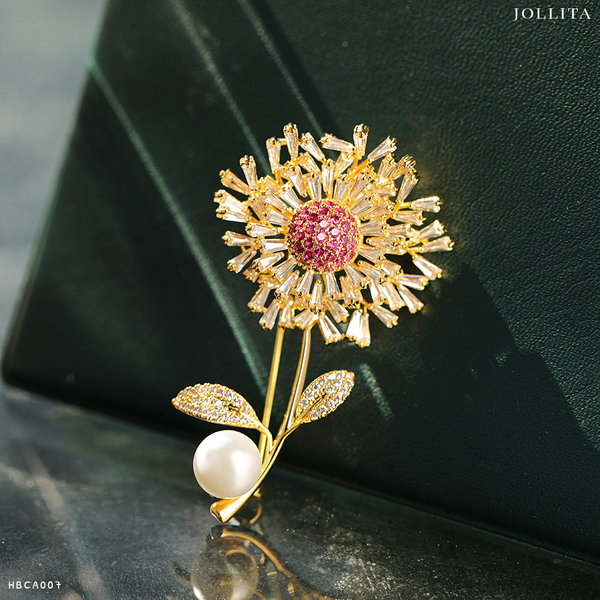  Trâm cài áo Bồ công anh dát đá đính ngọc trai cao cấp 