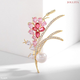  Trâm cài áo nhành lúa hồng đính đá zircon cao cấp 