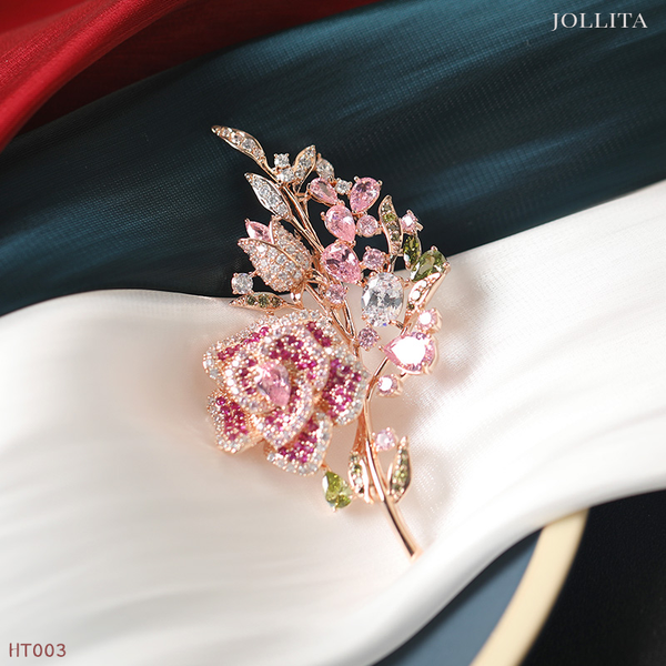  Trâm cài áo Hoa trà đính đá cao cấp 