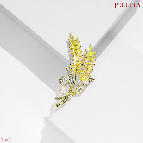 Trâm cài áo Bông lúa vàng dát đá đính ngọc trai cao cấp 