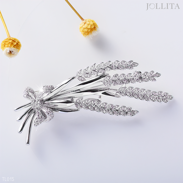  Trâm cài áo Bông lúa mạch dát đá bạch kim sang trọng 