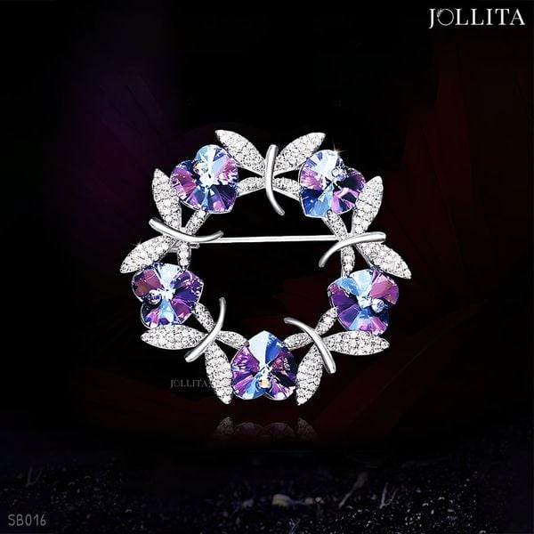  Trâm cài áo vòng hoa bướm đính đá pha lê Tím cao cấp sang trọng 