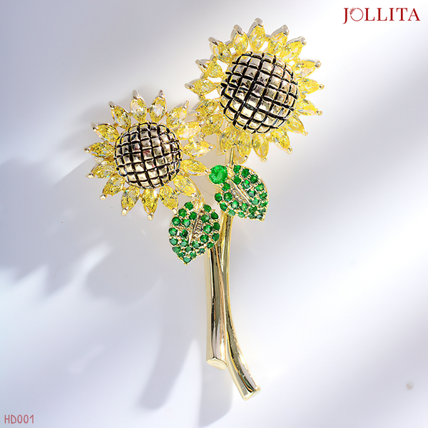  Trâm cài áo hoa hướng dương nạm đá cao cấp 