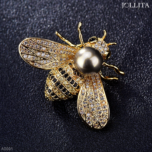  Trâm cài áo Ong vàng đính ngọc trai sang trọng 