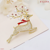  Trâm cài áo vest tuần lộc vàng khảm đá đính ngọc trai cao cấp 