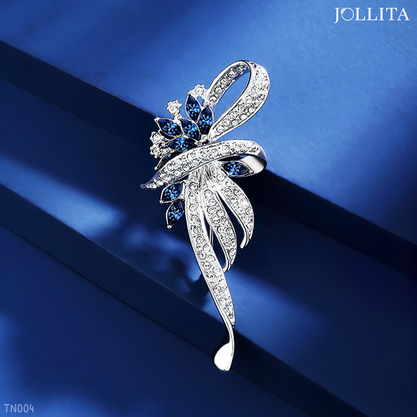  Trâm cài áo vest hoa nơ bạc duyên dáng đính đá zircon cao cấp 