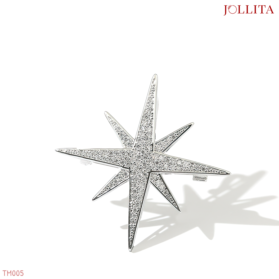  Trâm cài áo ngôi sao sáu cánh dát đá zircon sang trọng 