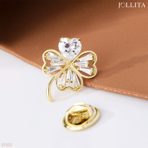  Pin cài áo cỏ 4 lá đính đá tinh tế 