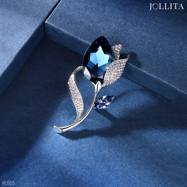  Trâm cài áo hoa lily đính đá xanh thanh lịch 