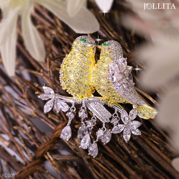  Trâm cài áo đôi chim uyên ương đính đá cao cấp 